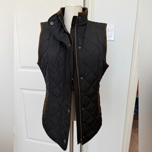 Lucchese Black Quilted Sleeveless Vest with Brown Trim